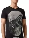 chaude t shirt philipp plein homme pas cher col rond de coton big tete de mort